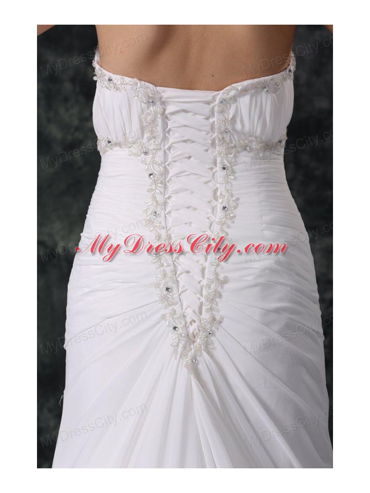 Elegant Column Sweetheart Lace Up Chiffon Wedding Dress with Beading