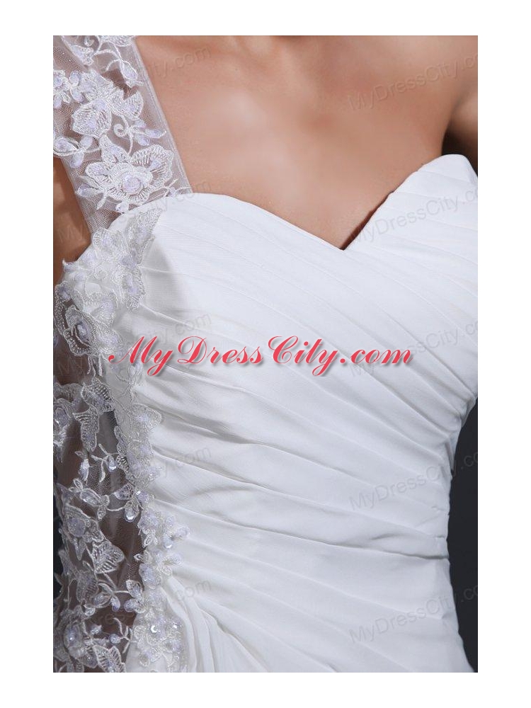 Empire Chiffon One Shoulder Appliques Wedding Dress with Train