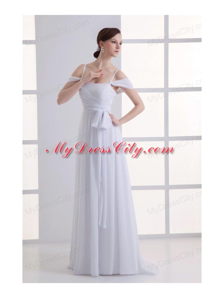 Empire Spaghetti Straps Ruching Chiffon Wedding Dress