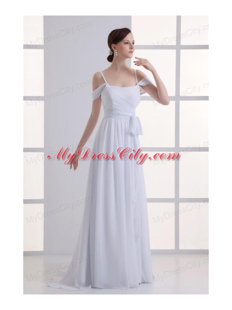 Empire Spaghetti Straps Ruching Chiffon Wedding Dress