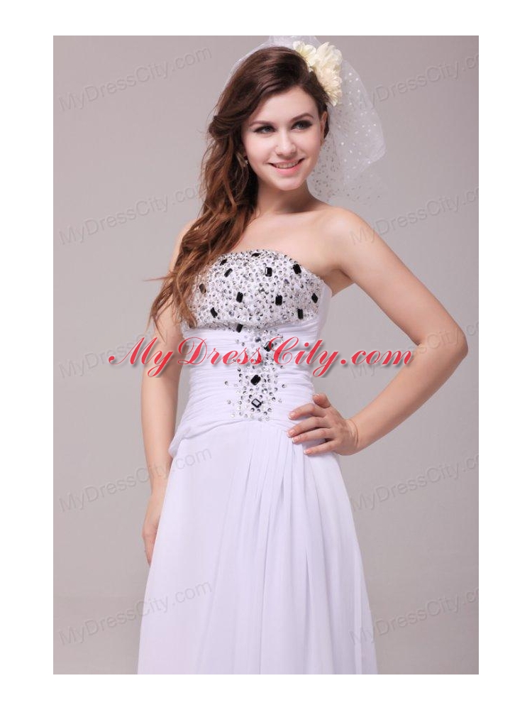 Empire Strapless Beading Ruching Floor-length Wedding Dress