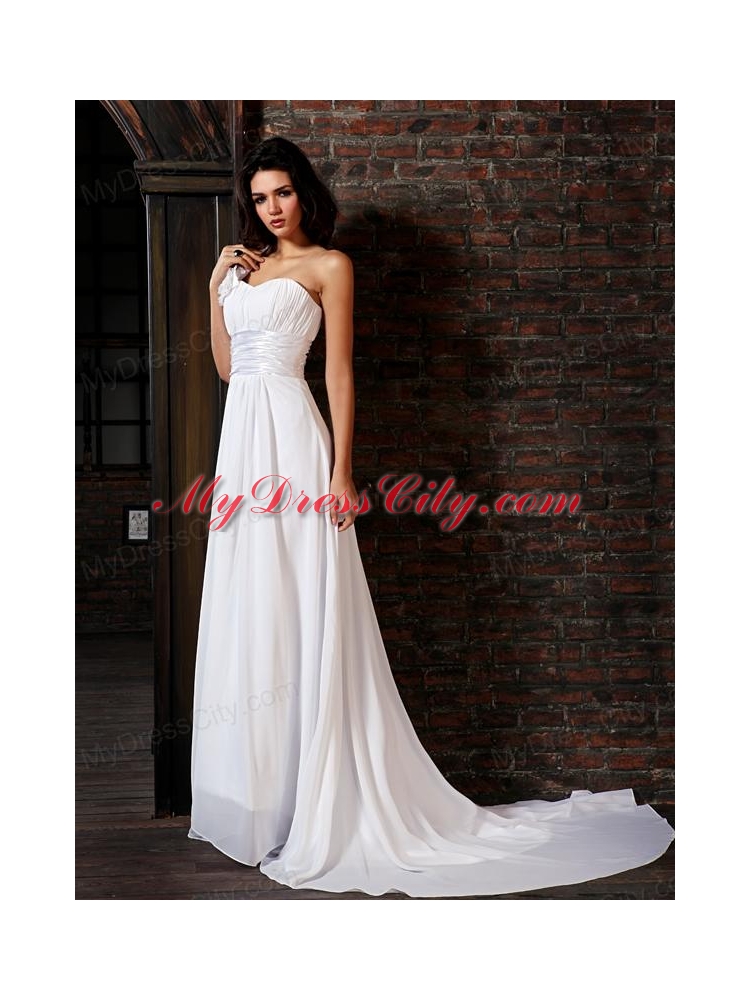 Empire Strapless Court Train Lace Up Chiffon Wedding Dress Beach