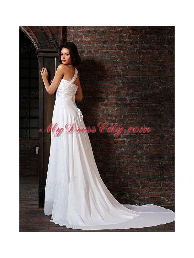 Empire Strapless Court Train Lace Up Chiffon Wedding Dress Beach