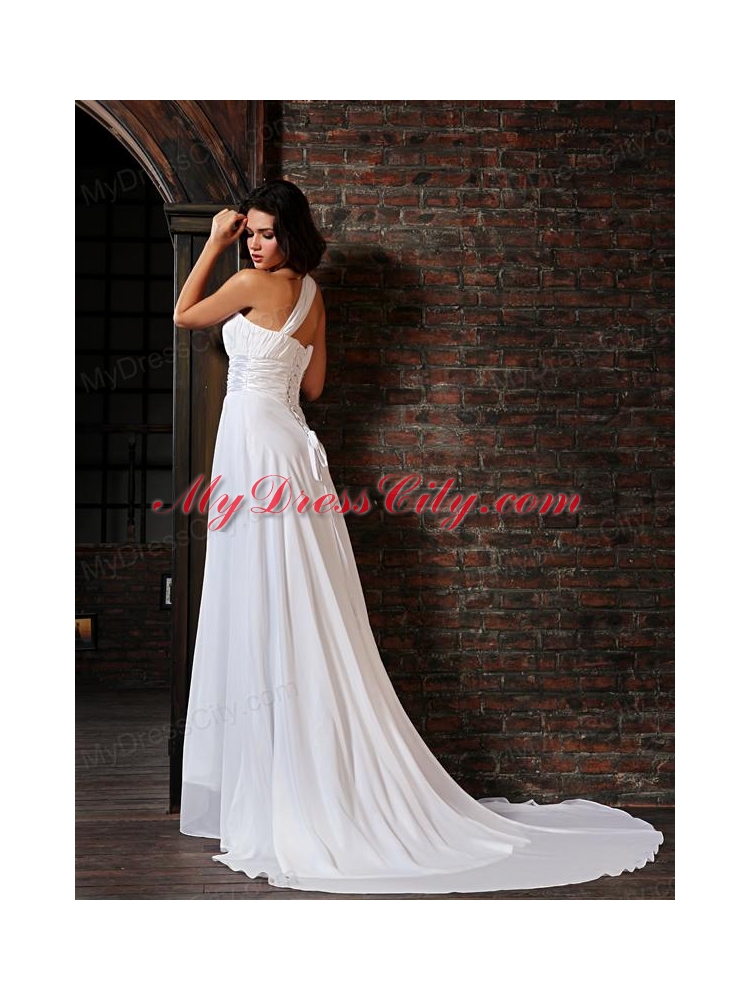 Empire Strapless Court Train Lace Up Chiffon Wedding Dress Beach