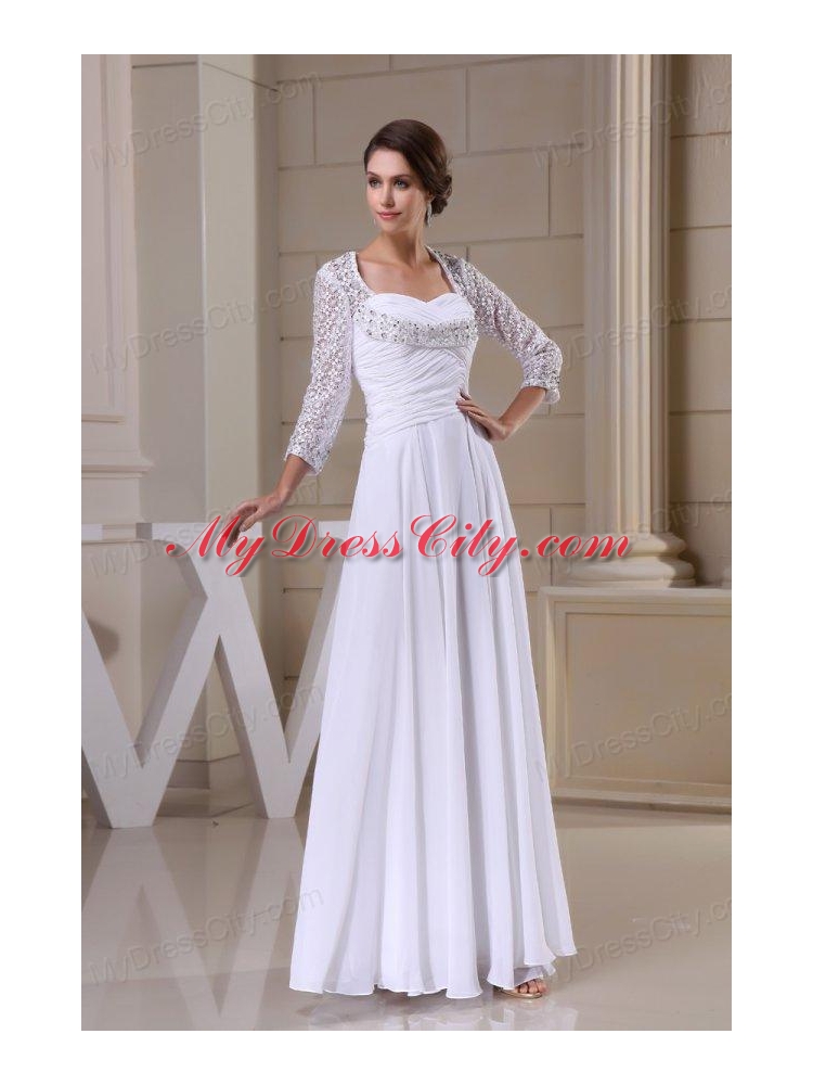 Empire Sweetheart Zipper Up Beading and Ruching Wedding Dress