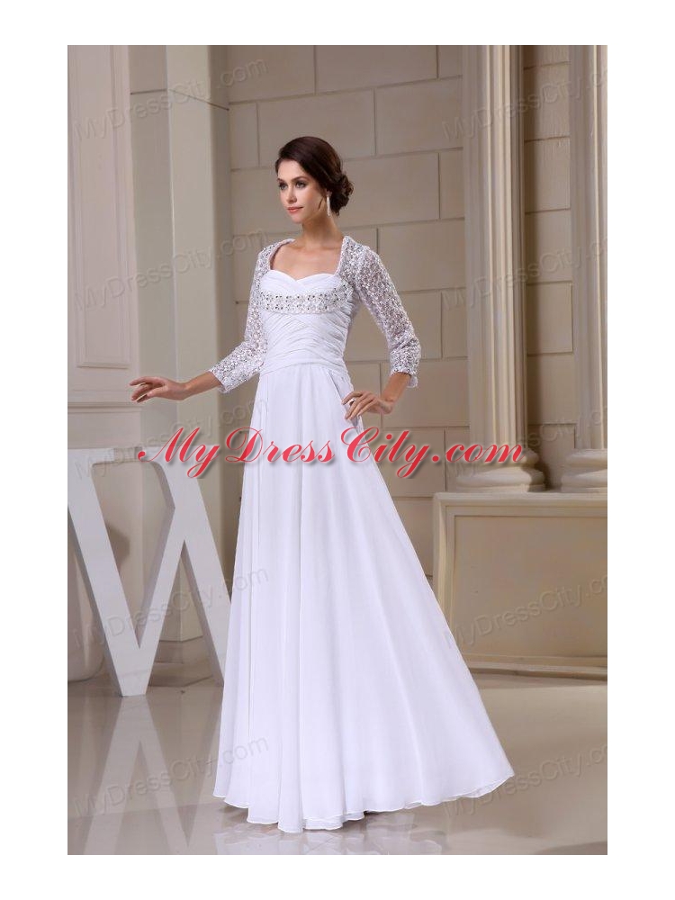 Empire Sweetheart Zipper Up Beading and Ruching Wedding Dress