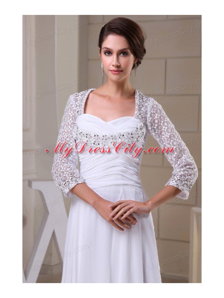 Empire Sweetheart Zipper Up Beading and Ruching Wedding Dress