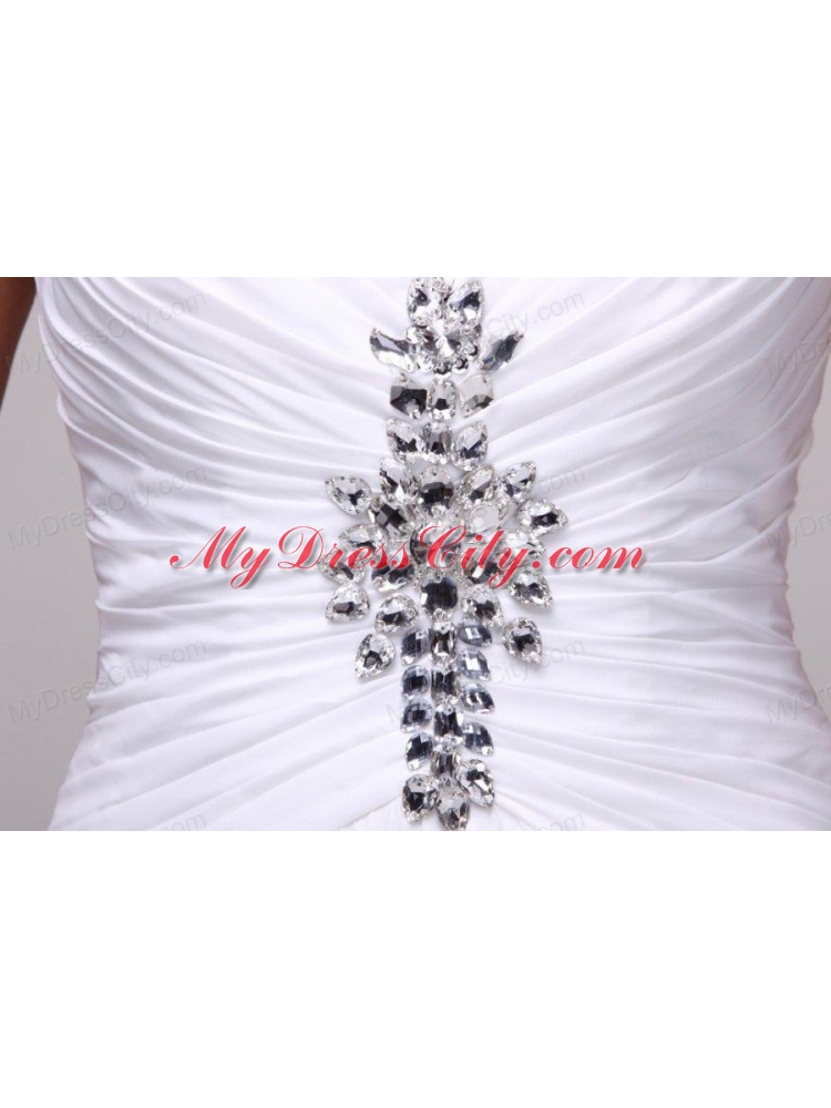 Halter Top Neck A-line Beading Taffeta Court Train Wedding Dress