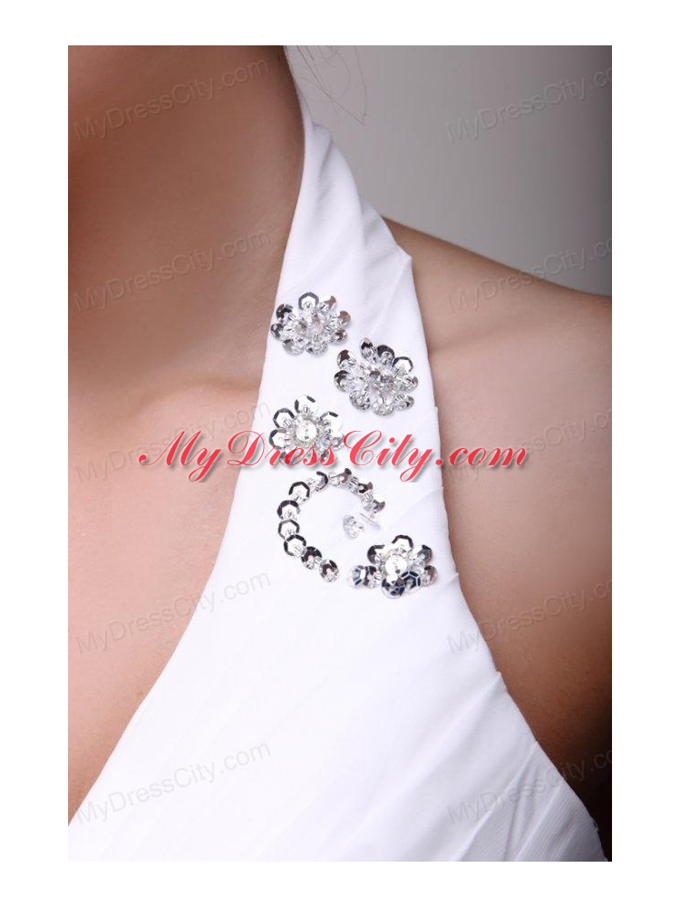 Halter Top Neck A-line Beading Taffeta Court Train Wedding Dress