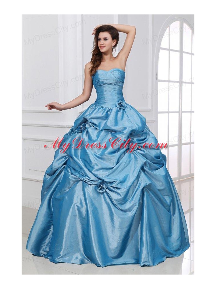 Hand Made Flowers Sweetheart Light Blue Taffeta Quinceanera Dress