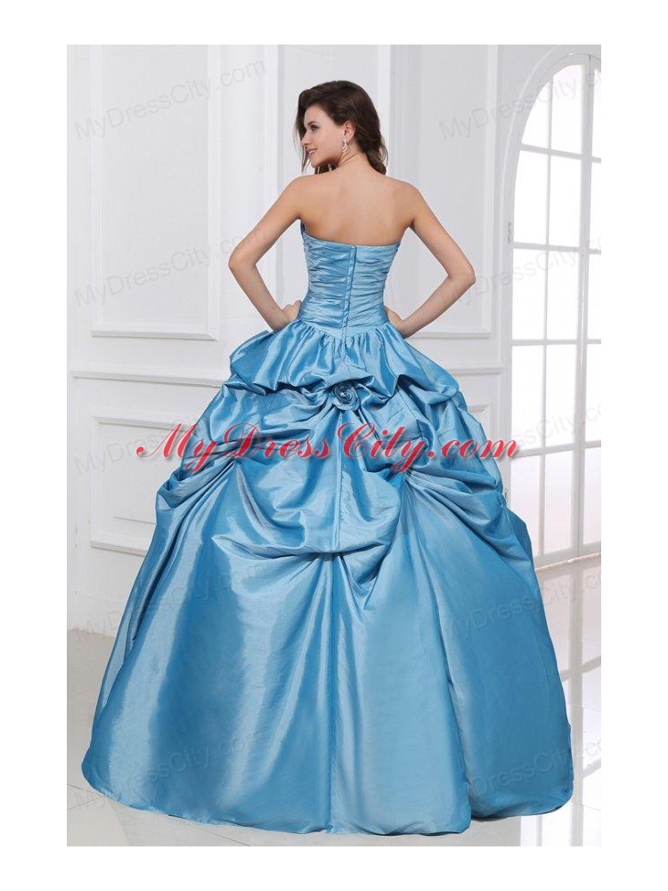 Hand Made Flowers Sweetheart Light Blue Taffeta Quinceanera Dress