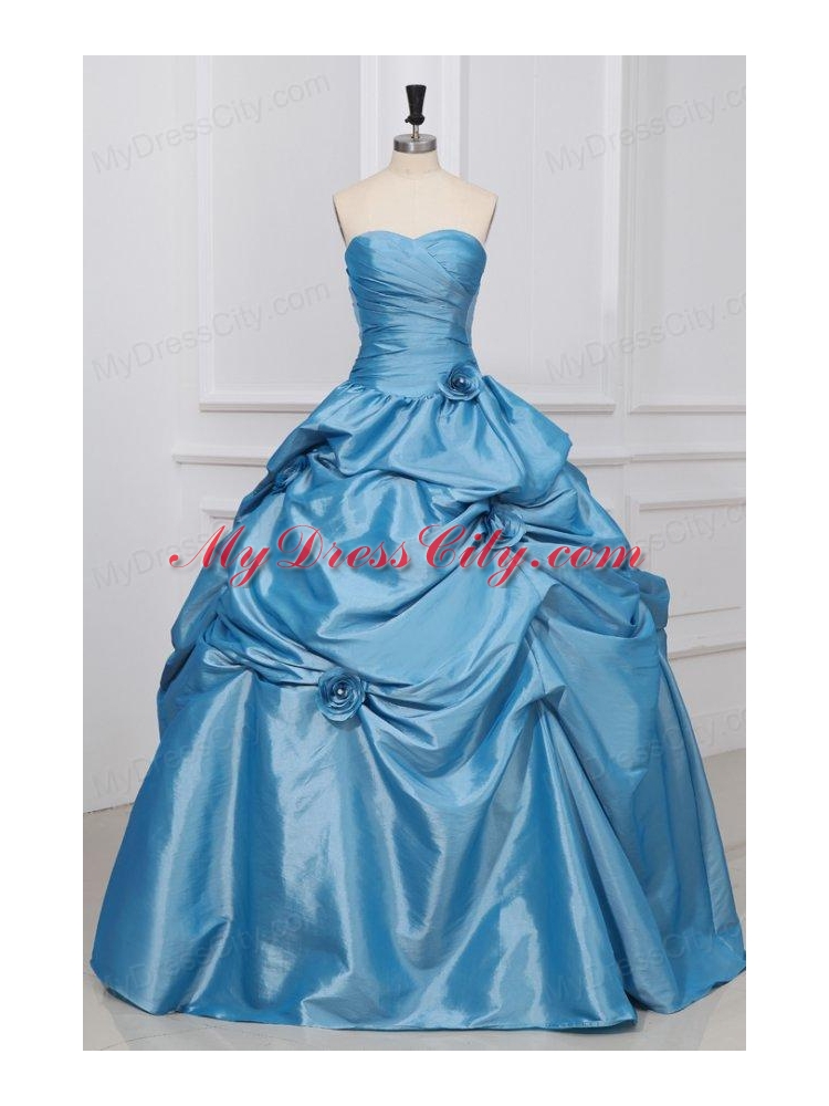 Hand Made Flowers Sweetheart Light Blue Taffeta Quinceanera Dress