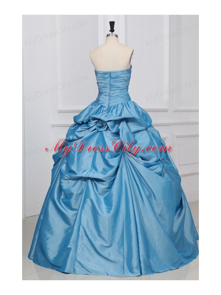 Hand Made Flowers Sweetheart Light Blue Taffeta Quinceanera Dress