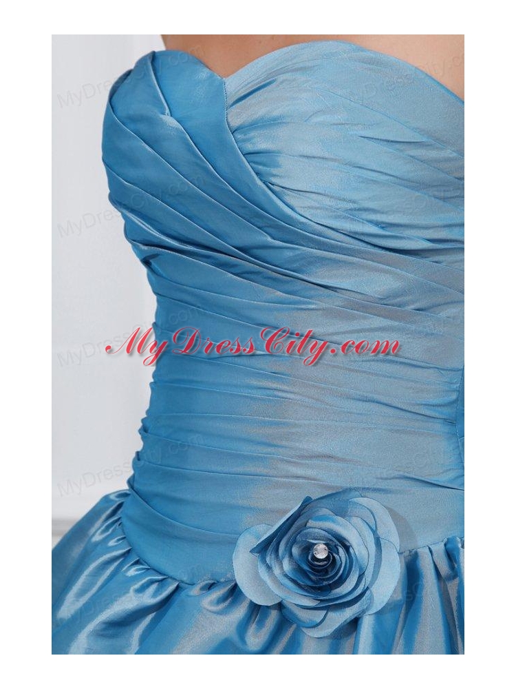 Hand Made Flowers Sweetheart Light Blue Taffeta Quinceanera Dress