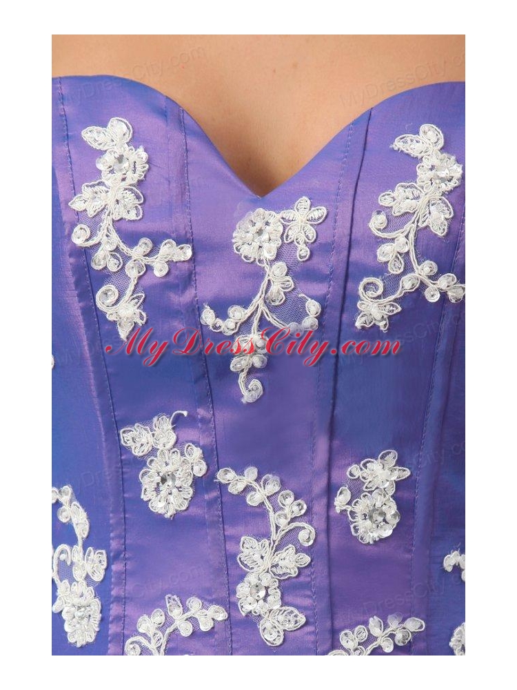 Purple Sweetheart Appliques and Pick-ups Taffeta Quinceanera Dress