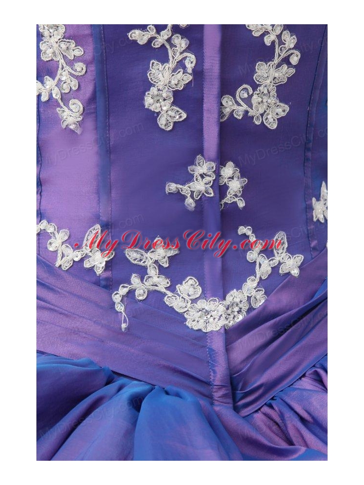 Purple Sweetheart Appliques and Pick-ups Taffeta Quinceanera Dress