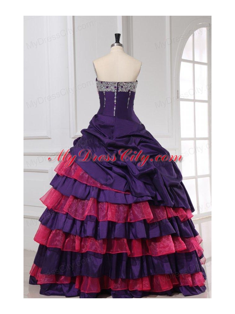 Red and Purple Sweetheart Beading and Ruffles Layered Quinceanera Dress