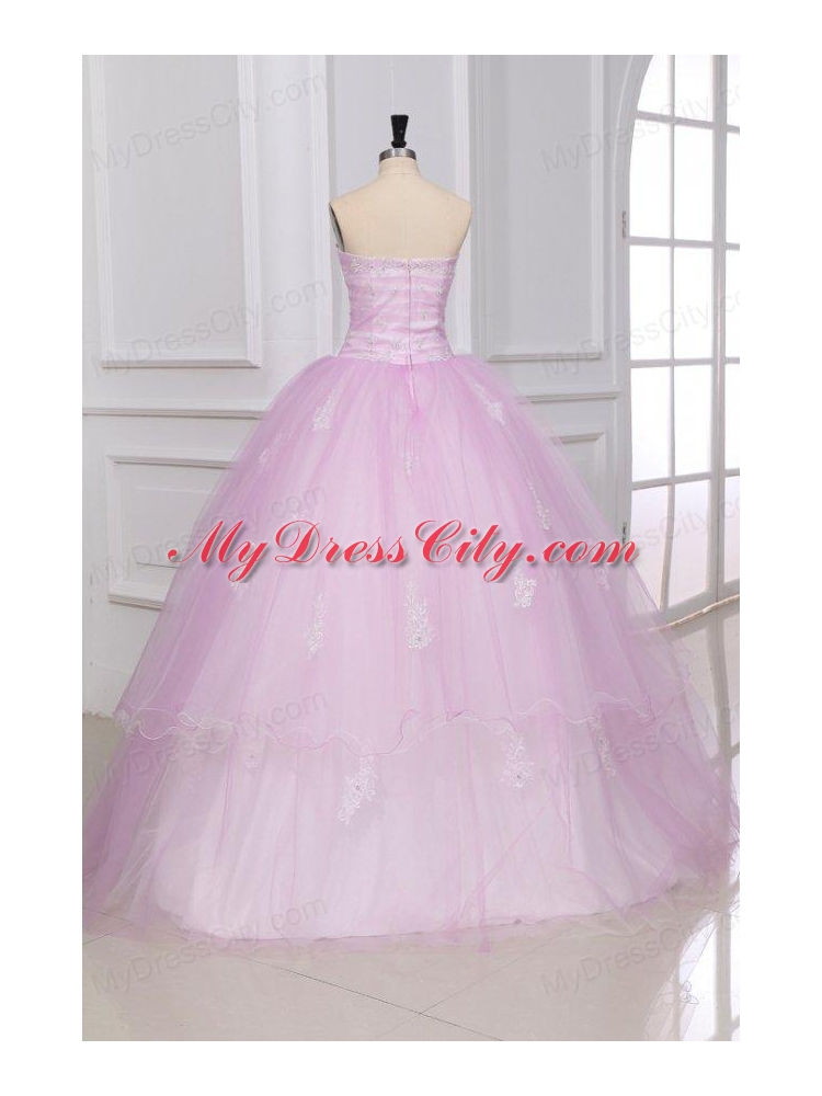 Strapless White and Baby Pink Quinceanera Dress with Appliques