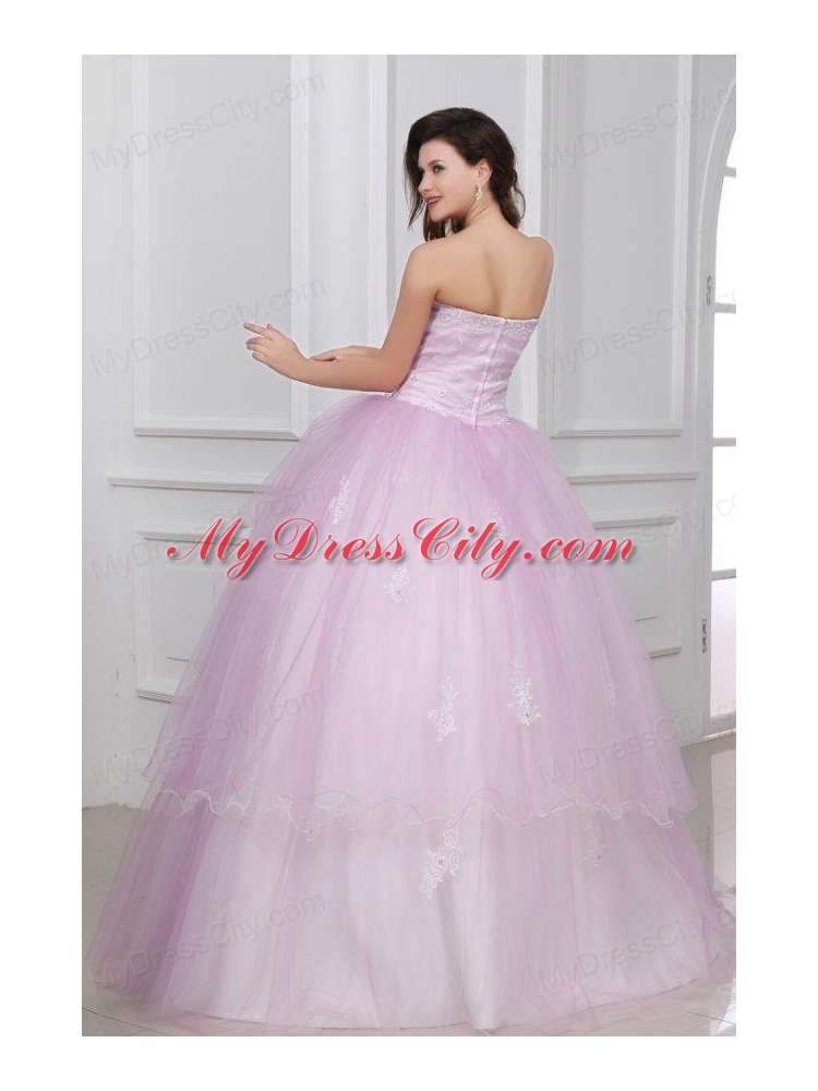 Strapless White and Baby Pink Quinceanera Dress with Appliques