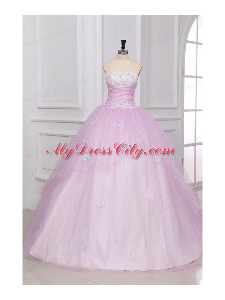 Strapless White and Baby Pink Quinceanera Dress with Appliques