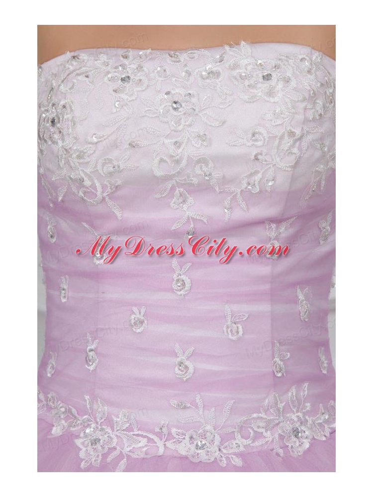 Strapless White and Baby Pink Quinceanera Dress with Appliques