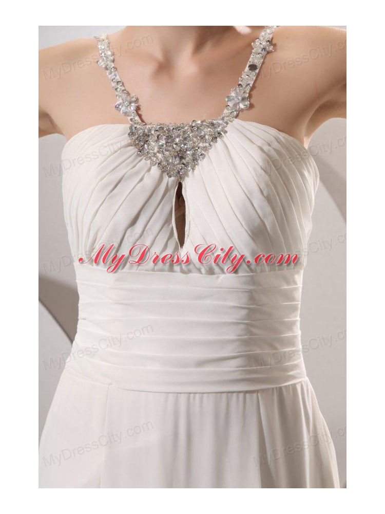 V-neck Empire Chiffon Beaded Decorate Court Train Wedding Dress