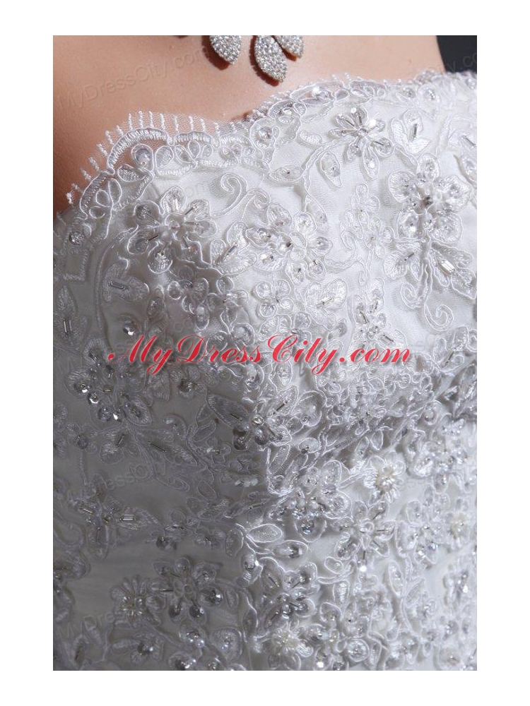 2014 Appliques Ball Gown Court Train Wedding Dress with Strapless