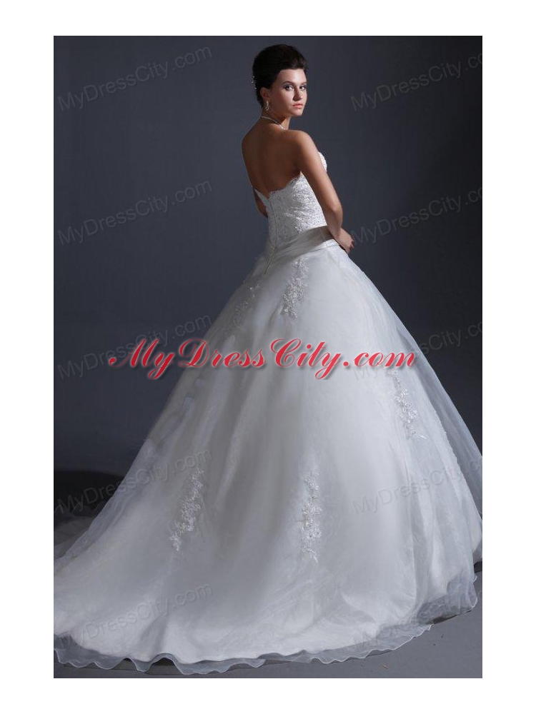 2014 Appliques Ball Gown Court Train Wedding Dress with Strapless