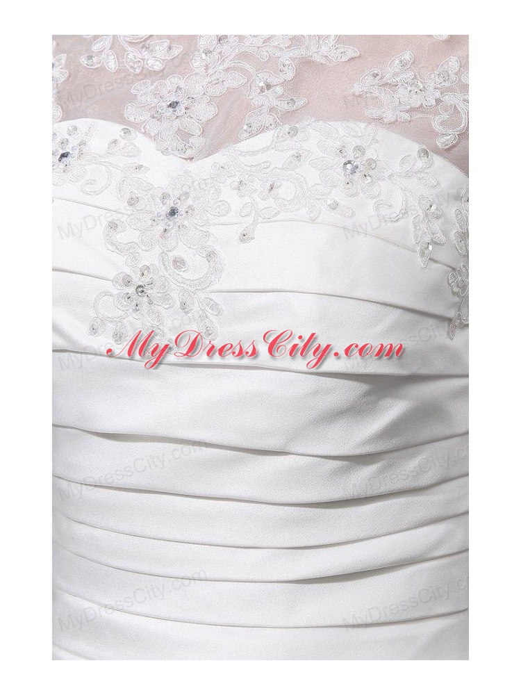 A-Line High Neck Organza Wedding Dress with Chapel Train with Appliques