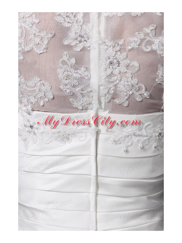 A-Line High Neck Organza Wedding Dress with Chapel Train with Appliques