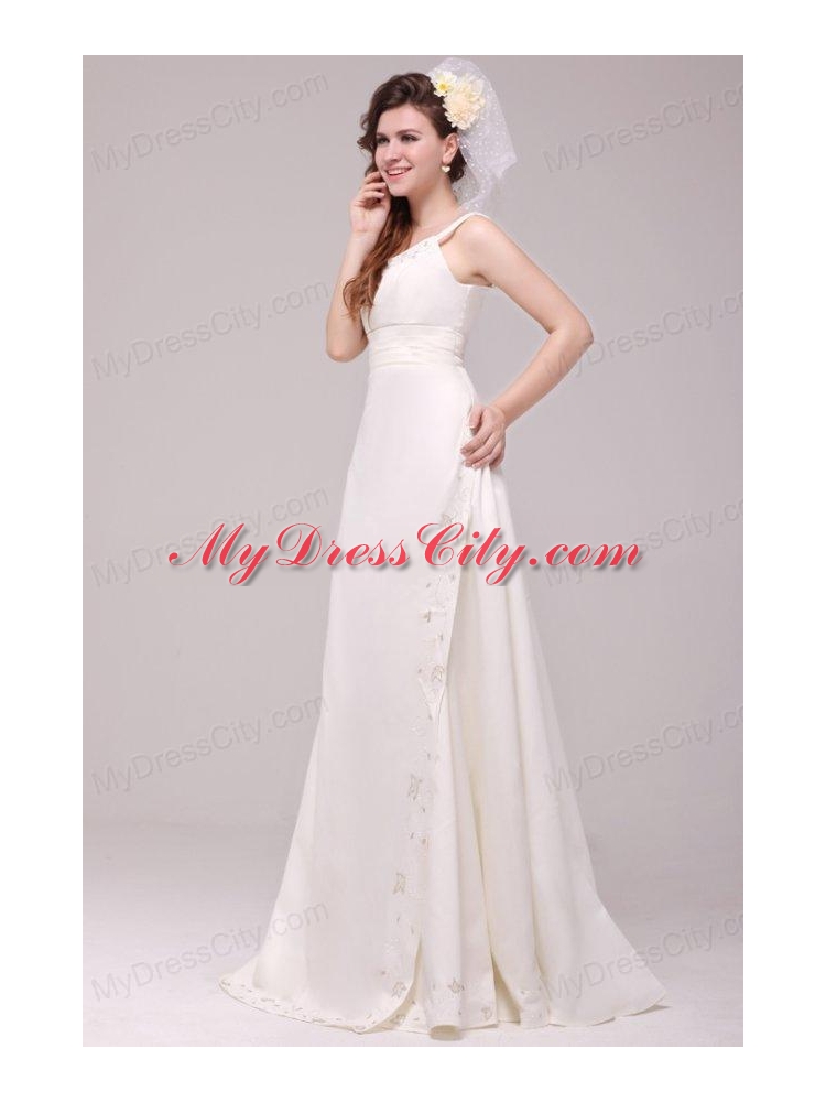 A-line Spaghetti Strap Embroidery Floor-length Wedding Dress