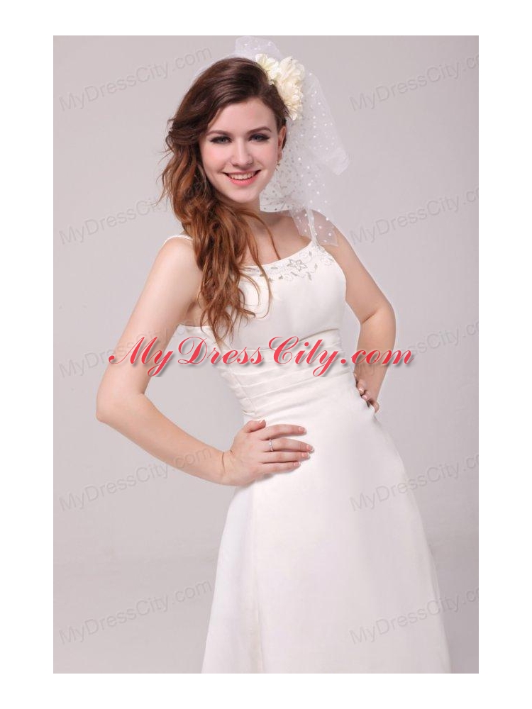 A-line Spaghetti Strap Embroidery Floor-length Wedding Dress