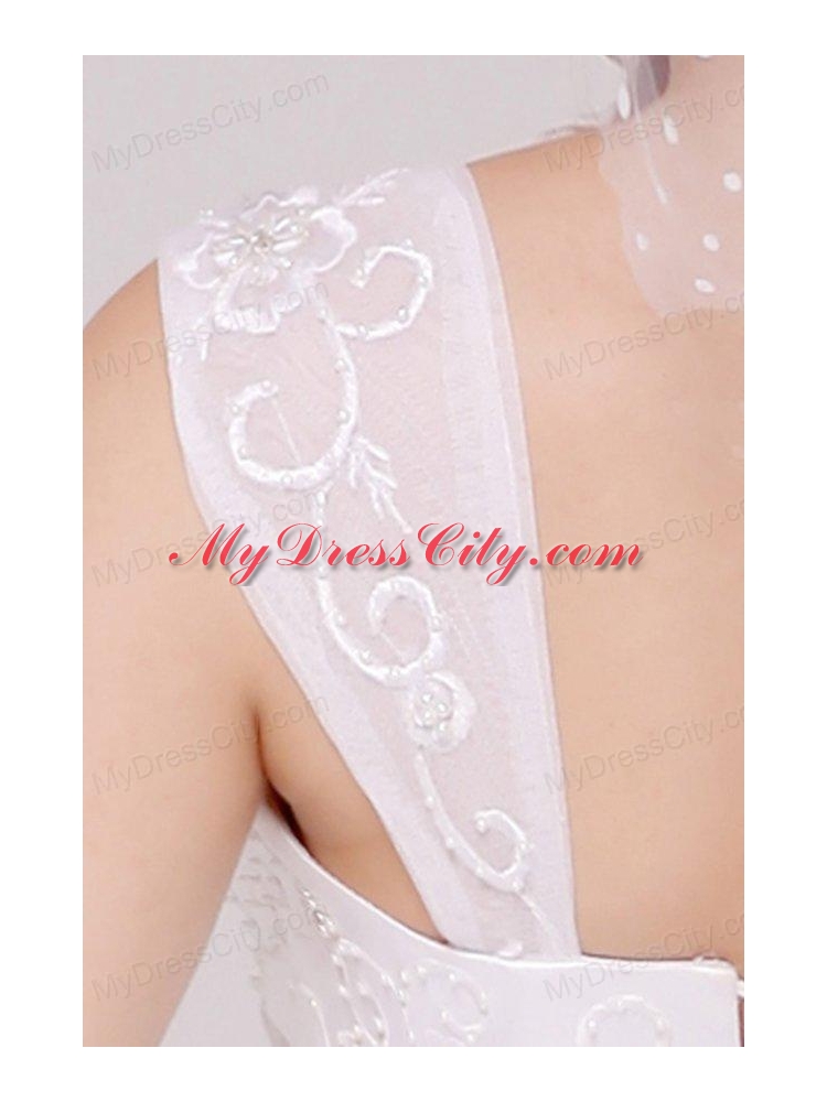 A-Line Straps Embroidery Taffeta Wedding Dress with Brush Train