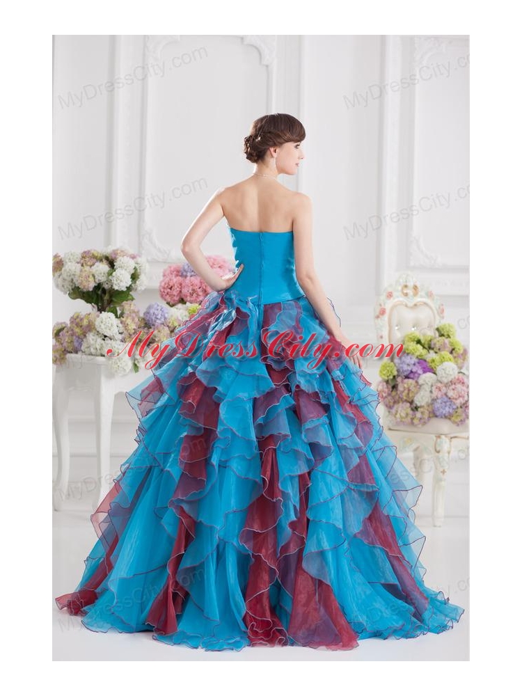 Ball Gown Strapless Organza Beading Ruffles Multi-color Quinceanera Dress