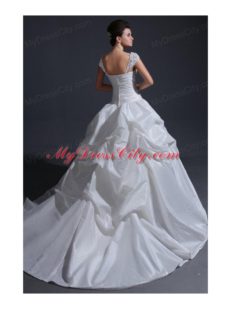 Ball Gown Wide Straps Wedding Dress with Appliques and Flowers