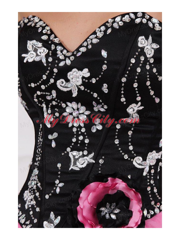 Black and Rose Pink Quinceanera  Dress with Beading and Appliques