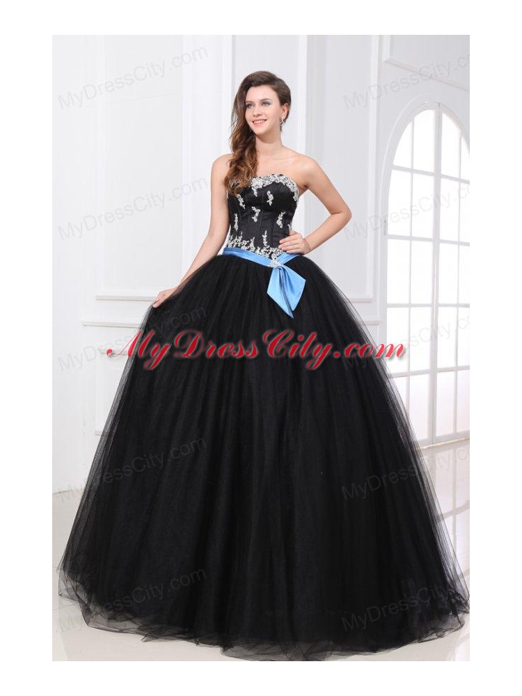 Black Sweetheart Appliques Organza Quinceanera Dress for 2014 Spring