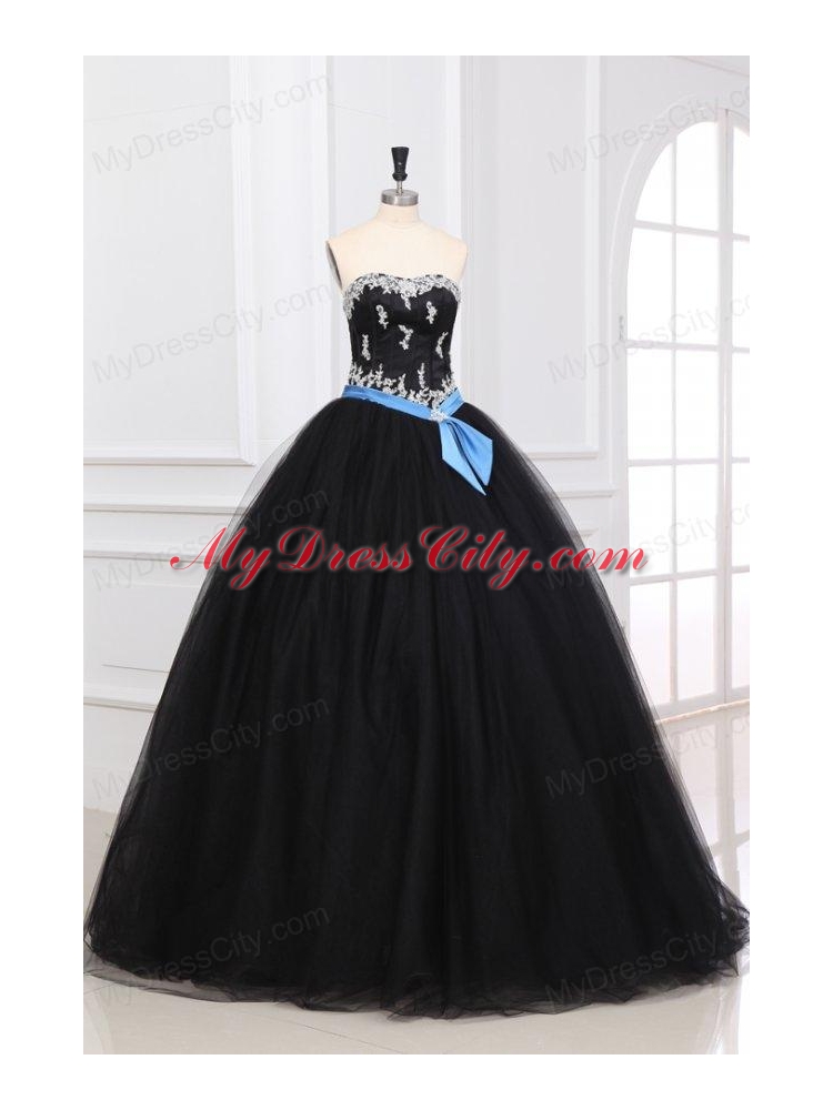 Black Sweetheart Appliques Organza Quinceanera Dress for 2014 Spring