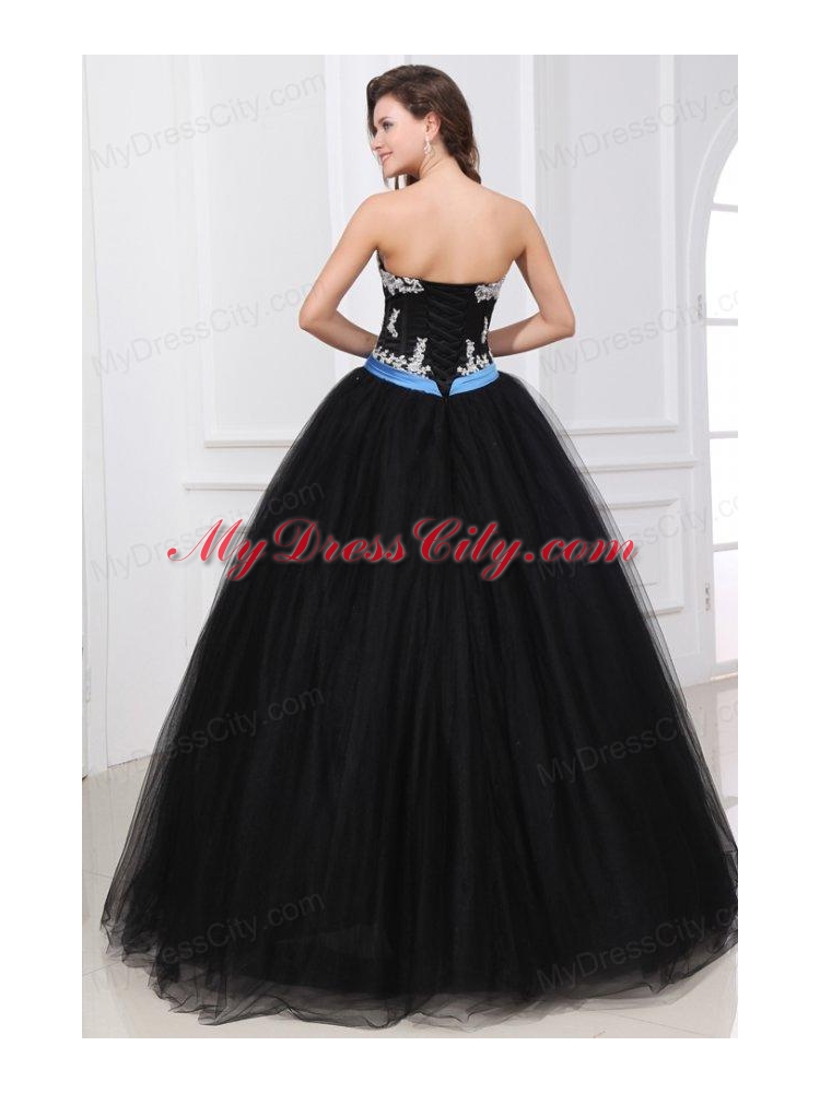 Black Sweetheart Appliques Organza Quinceanera Dress for 2014 Spring