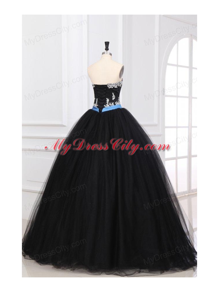 Black Sweetheart Appliques Organza Quinceanera Dress for 2014 Spring