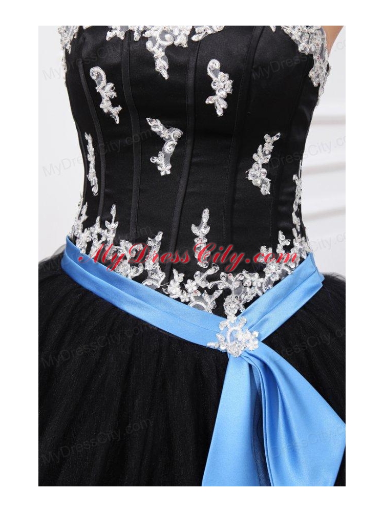 Black Sweetheart Appliques Organza Quinceanera Dress for 2014 Spring