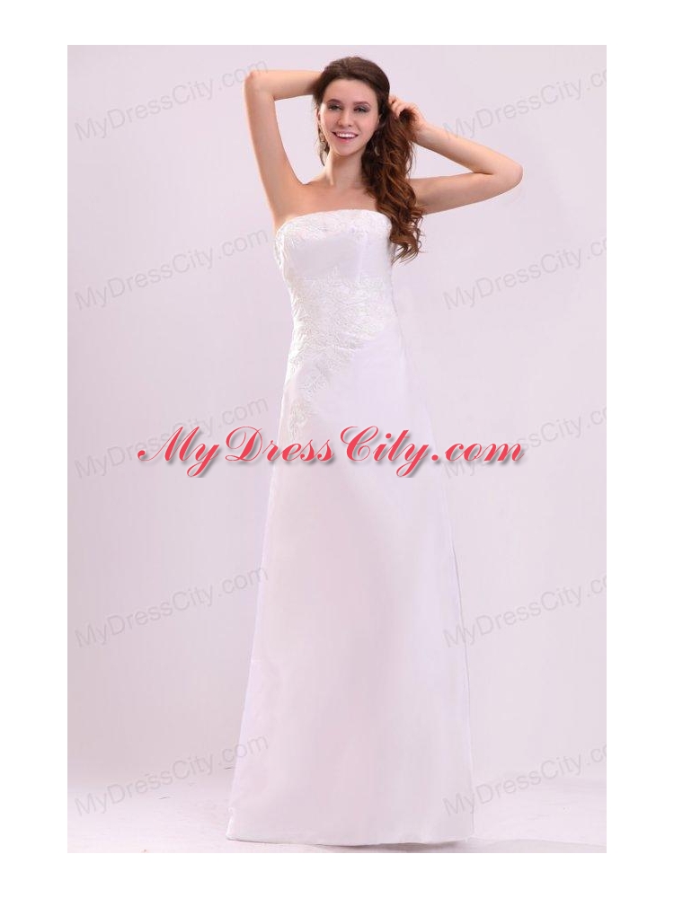 Cheap Column Strapless Floor-length Wedding Dress with Appliques