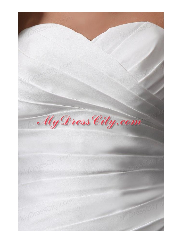 Column Sweetheart Brush Train Bowknot and Ruching Wedding Dress