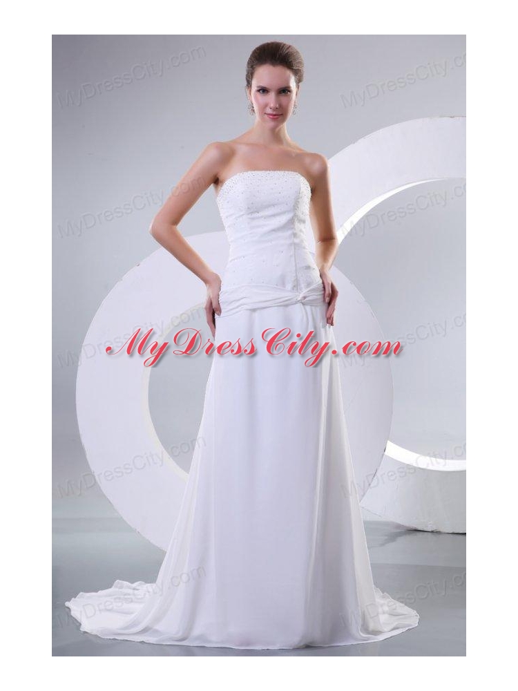 Empire Strapless Beaded Decorate Bodice Sweep Train Wedding Dress