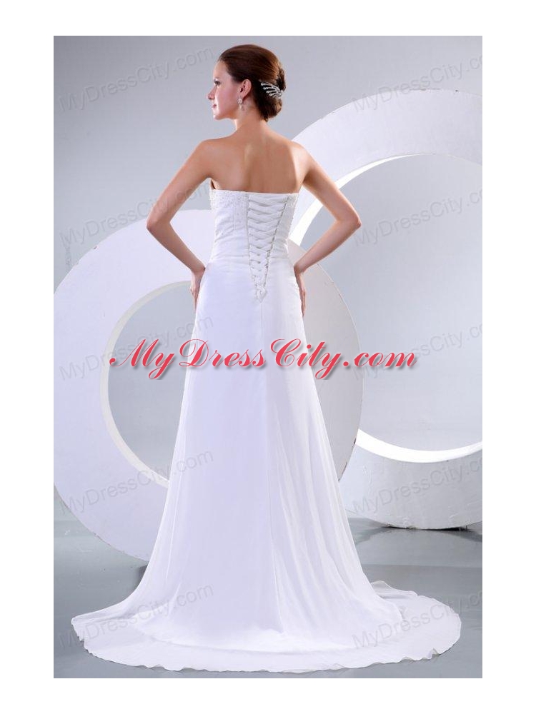 Empire Strapless Beaded Decorate Bodice Sweep Train Wedding Dress