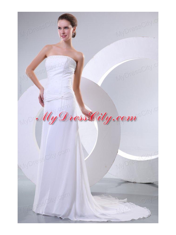 Empire Strapless Beaded Decorate Bodice Sweep Train Wedding Dress