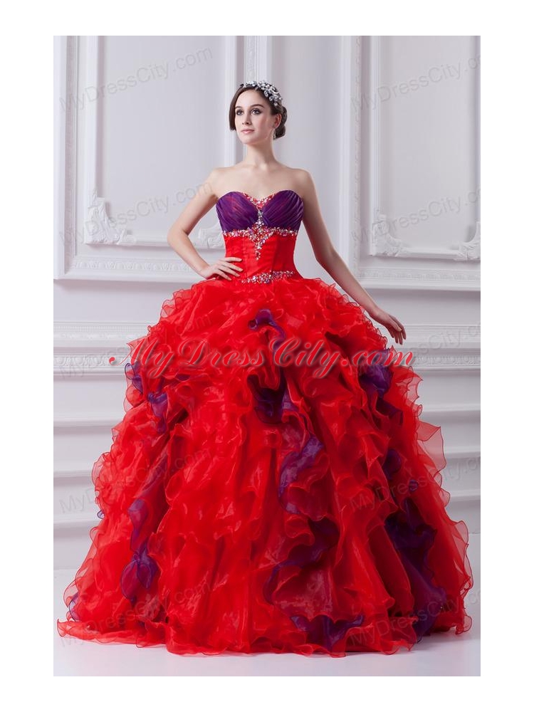 Fashionable Sweetheart Beading and Appliques Multi-color Quinceanera Dress with Ruffles