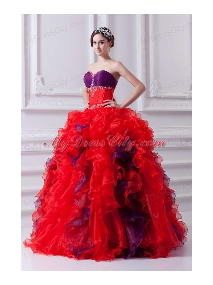 Fashionable Sweetheart Beading and Appliques Multi-color Quinceanera Dress with Ruffles