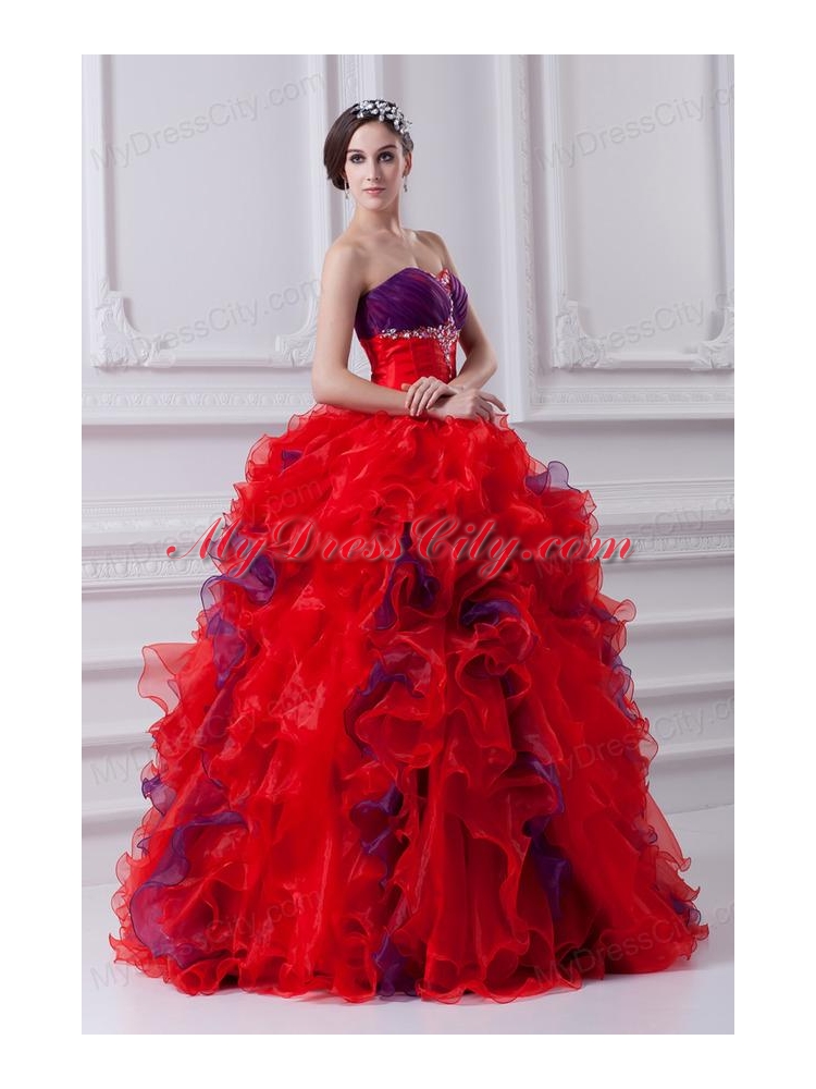 Fashionable Sweetheart Beading and Appliques Multi-color Quinceanera Dress with Ruffles