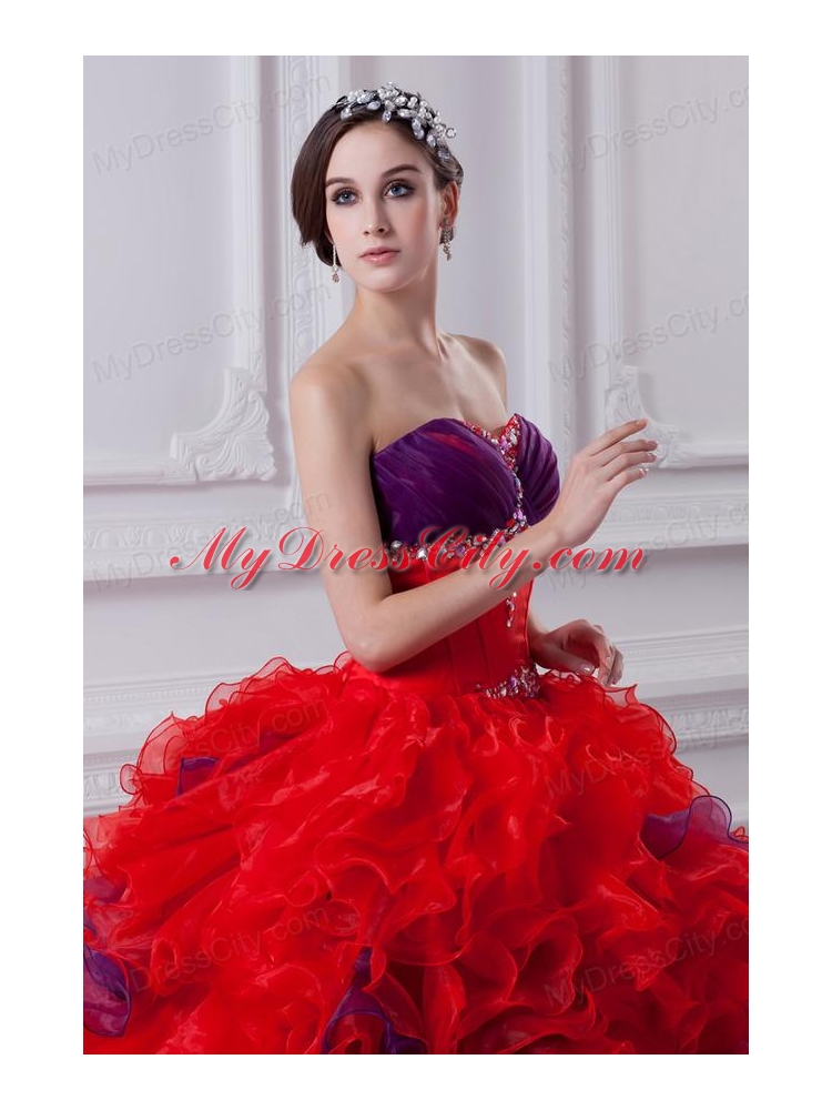 Fashionable Sweetheart Beading and Appliques Multi-color Quinceanera Dress with Ruffles